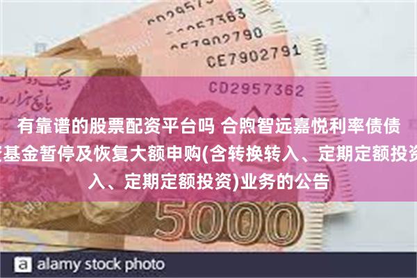 有靠谱的股票配资平台吗 合煦智远嘉悦利率债债券型证券投资基金暂停及恢复大额申购(含转换转入、定期定额投资)业务的公告
