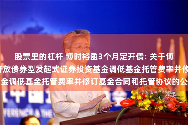 股票里的杠杆 博时裕盈3个月定开债: 关于博时裕盈纯债3个月定期开放债券型发起式证券投资基金调低基金托管费率并修订基金合同和托管协议的公告